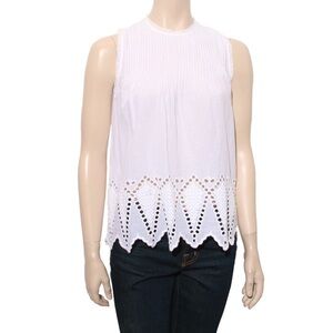 Ulla Johnson Blouse White Sleeveless Eyelet Top Aline Flared Lace Lazer Cut Sz 4